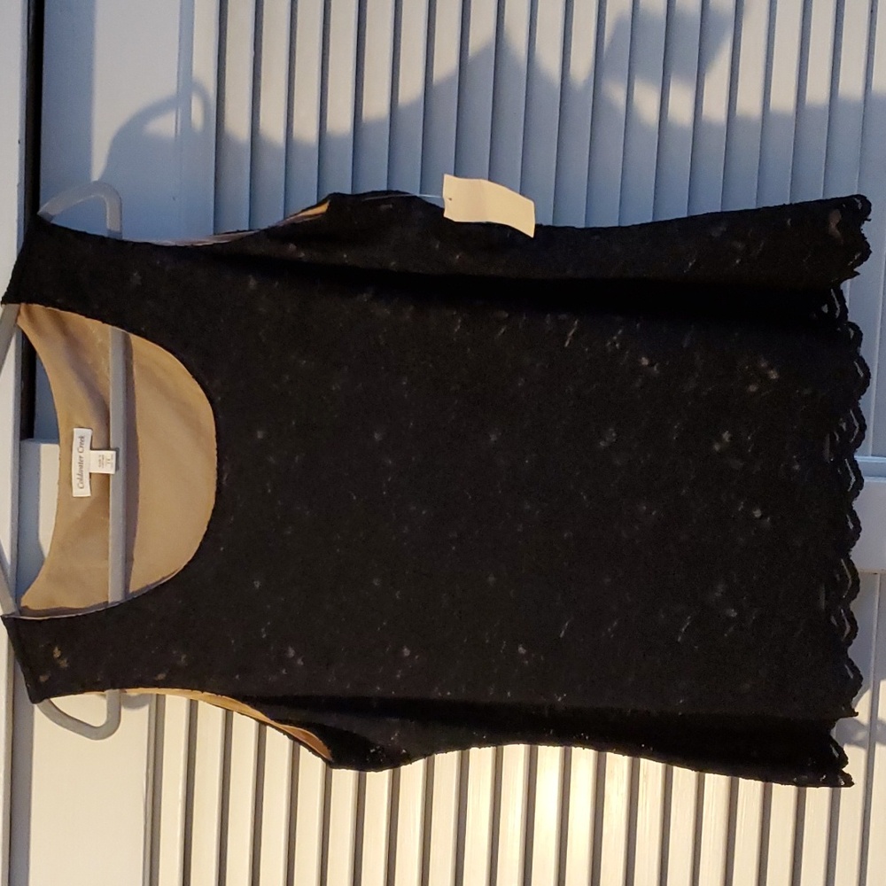 NWT Coldwater Creek Scoop Allover Lace Tank, Black with Biege Lining,Size 1X